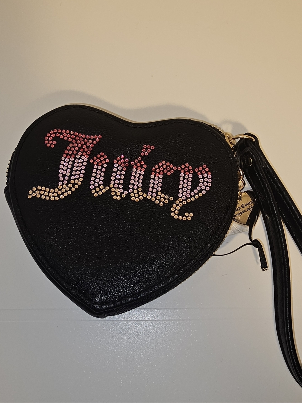 Juicy Couture Black Heart Wristlet with Pink Gradient Logo And Charm